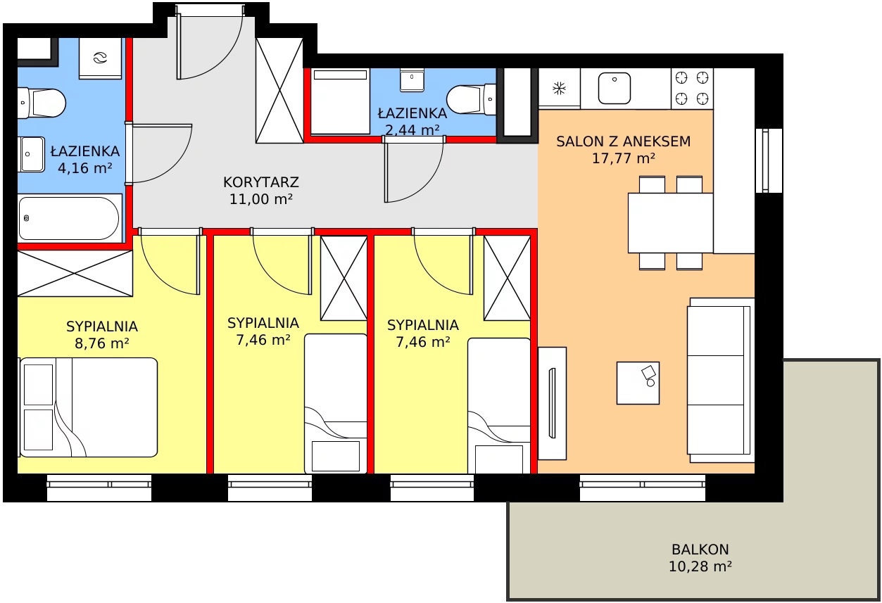 Zalety mieszkania 59.05 m², 39