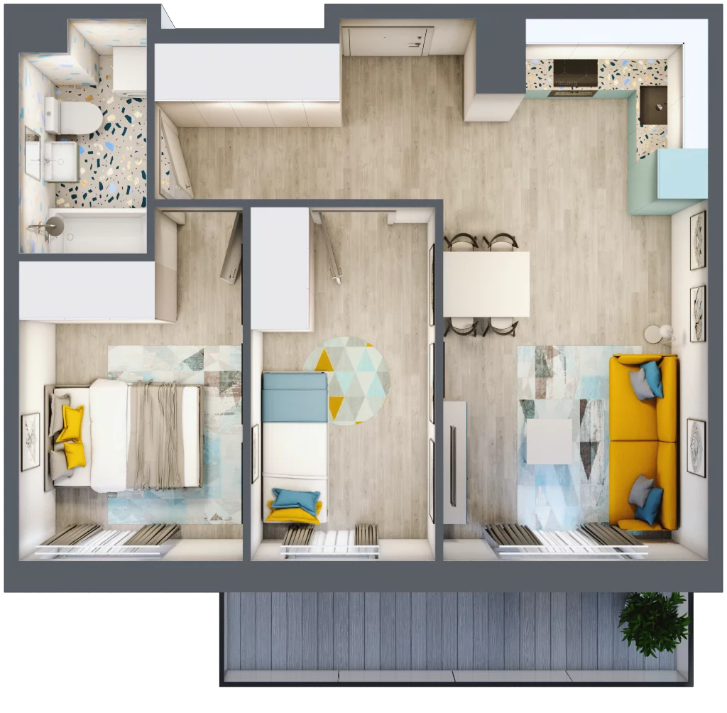 3 pokoje, mieszkanie 50,48 m², piętro 1, oferta nr 17, ul. Powstańców / os. Piastów - Budynek F, Kraków, Mistrzejowice, Osiedle Piastów, ul. Powstańców / os. Piastów