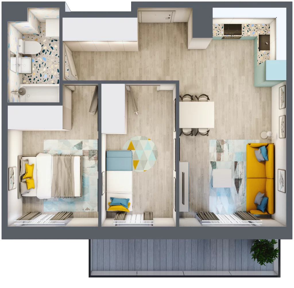 3 pokoje, mieszkanie 50,48 m², piętro 8, oferta nr 101, ul. Powstańców / os. Piastów - Budynek F, Kraków, Mistrzejowice, Osiedle Piastów, ul. Powstańców / os. Piastów