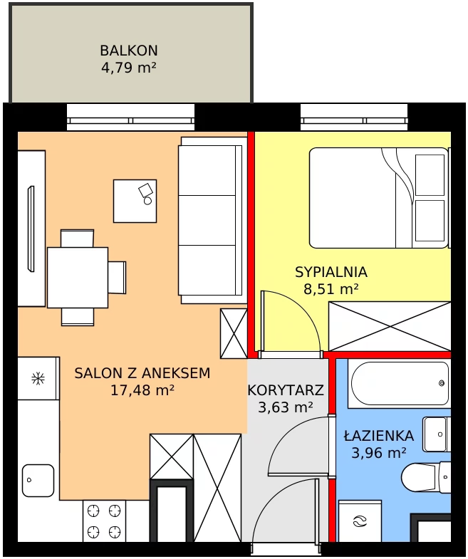 Zalety mieszkania 33.58 m², 34