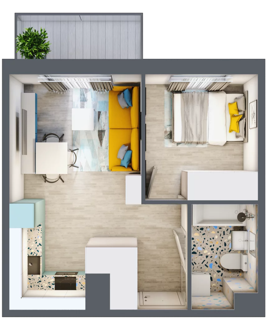 2 pokoje, mieszkanie 33,58 m², piętro 2, oferta nr 34, ul. Powstańców / os. Piastów - Budynek F, Kraków, Mistrzejowice, Osiedle Piastów, ul. Powstańców / os. Piastów
