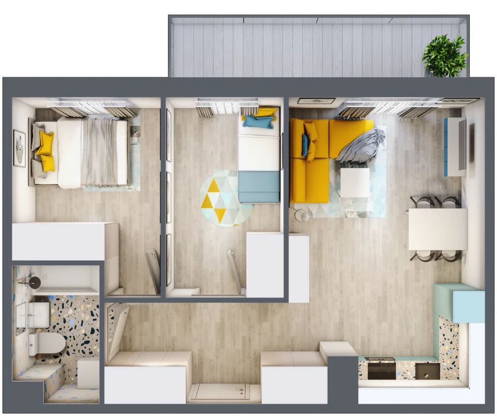 3 pokoje, mieszkanie 49,16 m², piętro 8, oferta nr 97, ul. Powstańców / os. Piastów - Budynek F, Kraków, Mistrzejowice, Osiedle Piastów, ul. Powstańców / os. Piastów