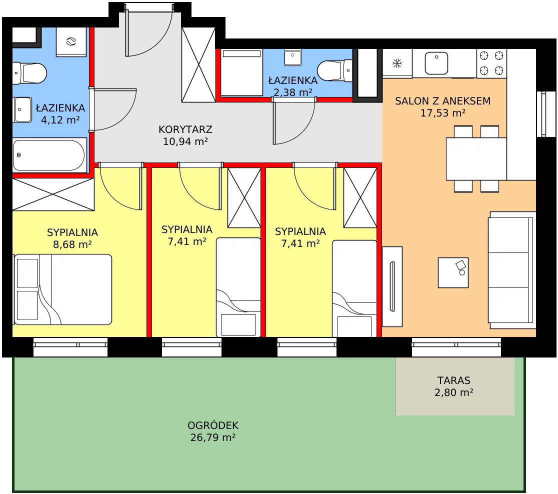 Zalety mieszkania 58.47 m², 3