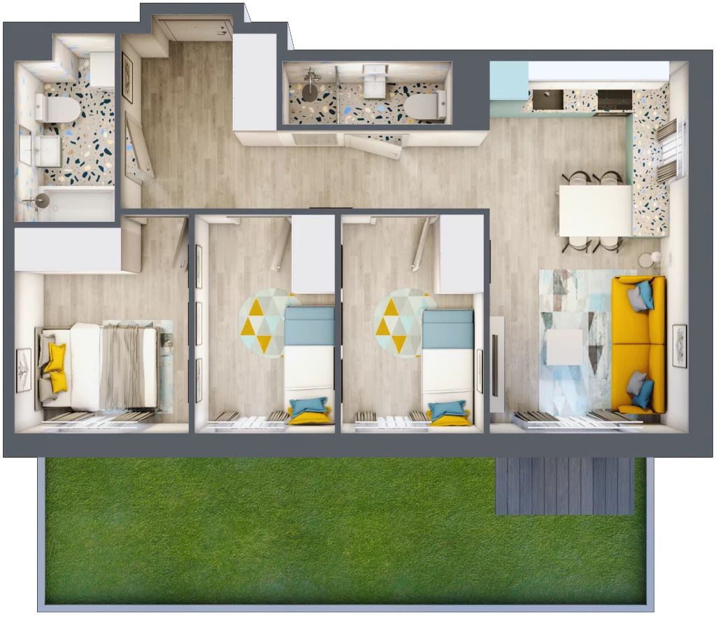 4 pokoje, mieszkanie 58,47 m², parter, oferta nr 3, ul. Powstańców / os. Piastów - Budynek F, Kraków, Mistrzejowice, Osiedle Piastów, ul. Powstańców / os. Piastów