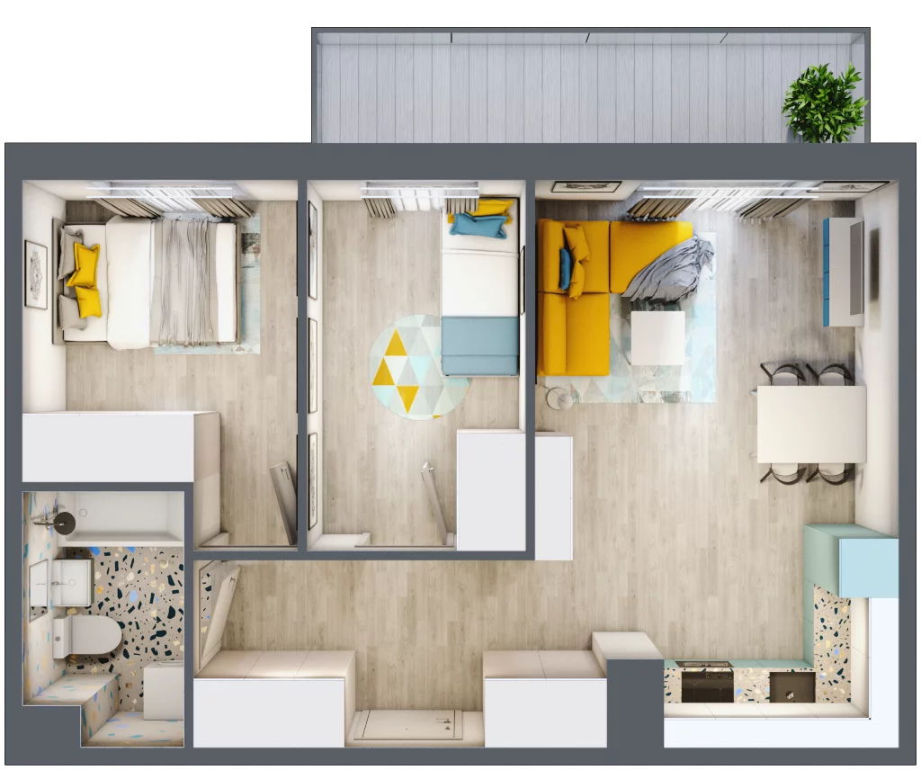 3 pokoje, mieszkanie 49,16 m², piętro 2, oferta nr 25, ul. Powstańców / os. Piastów - Budynek F, Kraków, Mistrzejowice, Osiedle Piastów, ul. Powstańców / os. Piastów