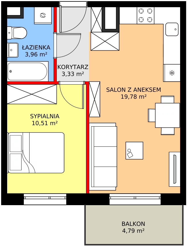 Zalety mieszkania 37.58 m², 40