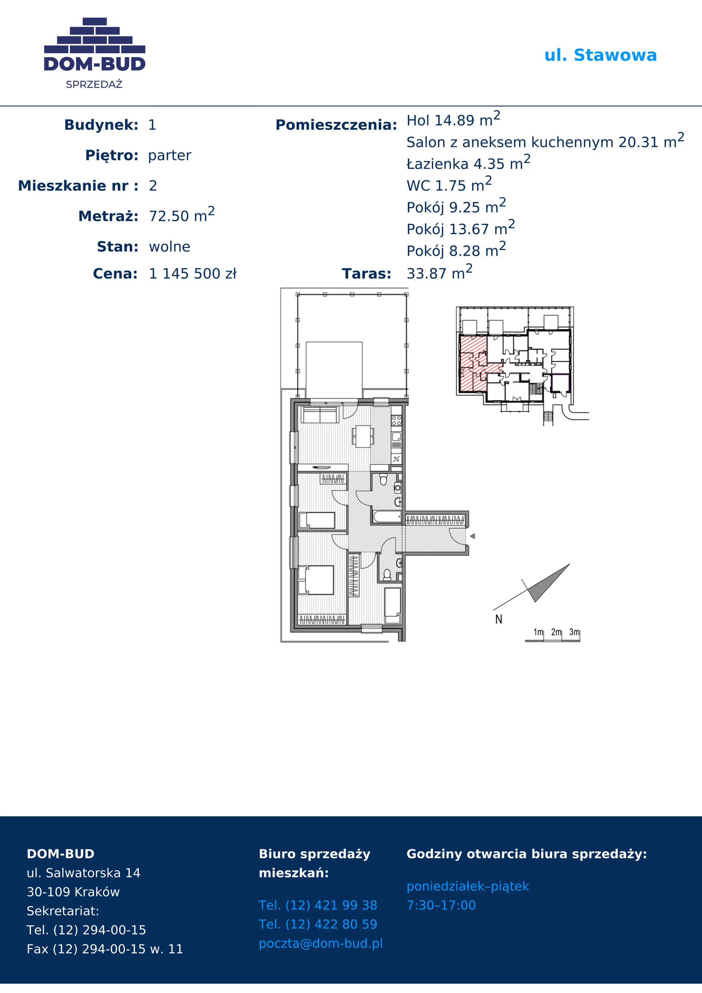 4 pokoje, mieszkanie 72,50 m², parter, oferta nr 1/1-2, ul. Stawowa, Kraków, Prądnik Biały, Bronowice Wielkie, ul. Stawowa 242