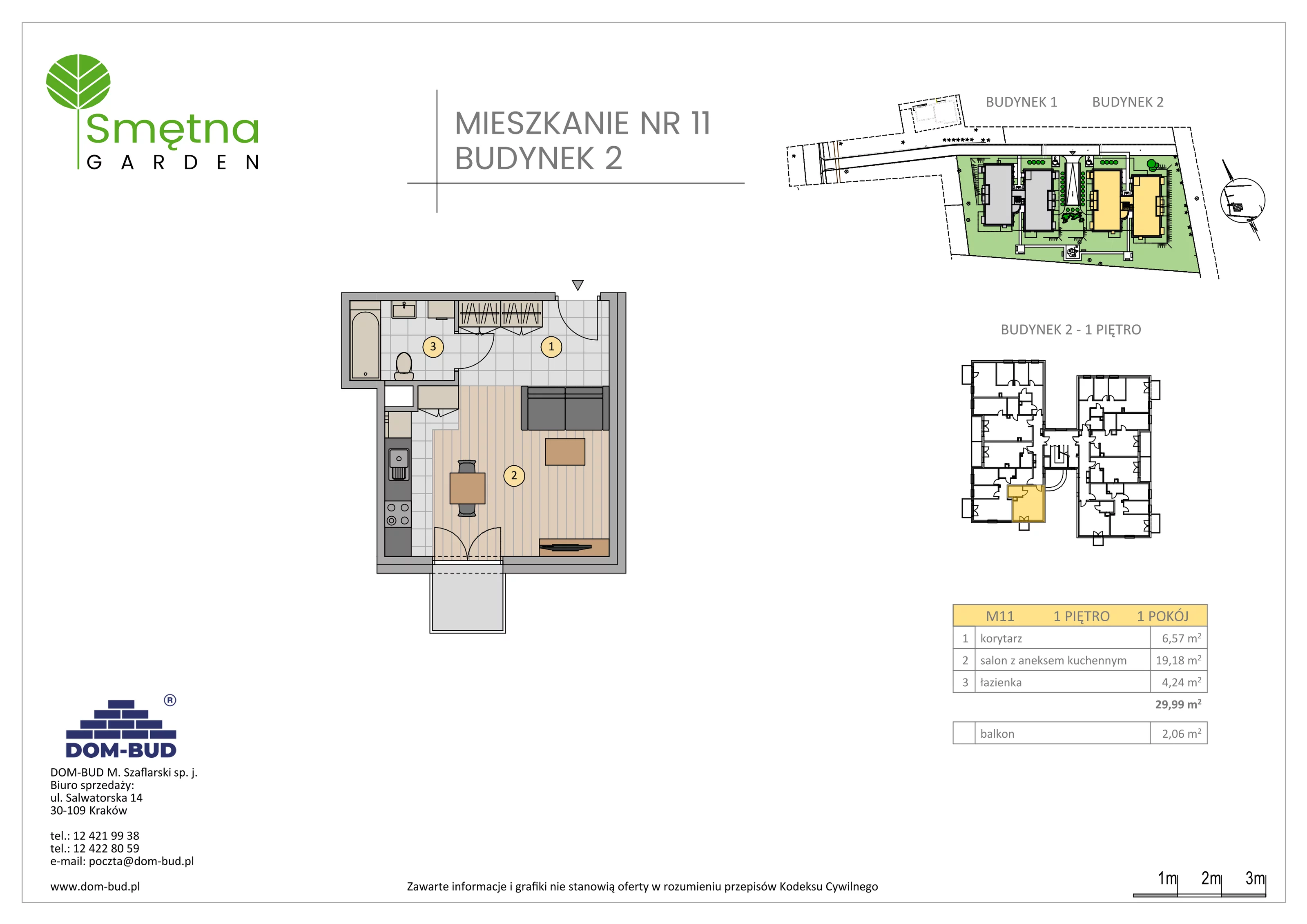 1 pokój, mieszkanie 29,99 m², piętro 1, oferta nr 11, Smętna Garden, Kraków, Bronowice, Bronowice Wielkie, ul. Smętna 1E/F