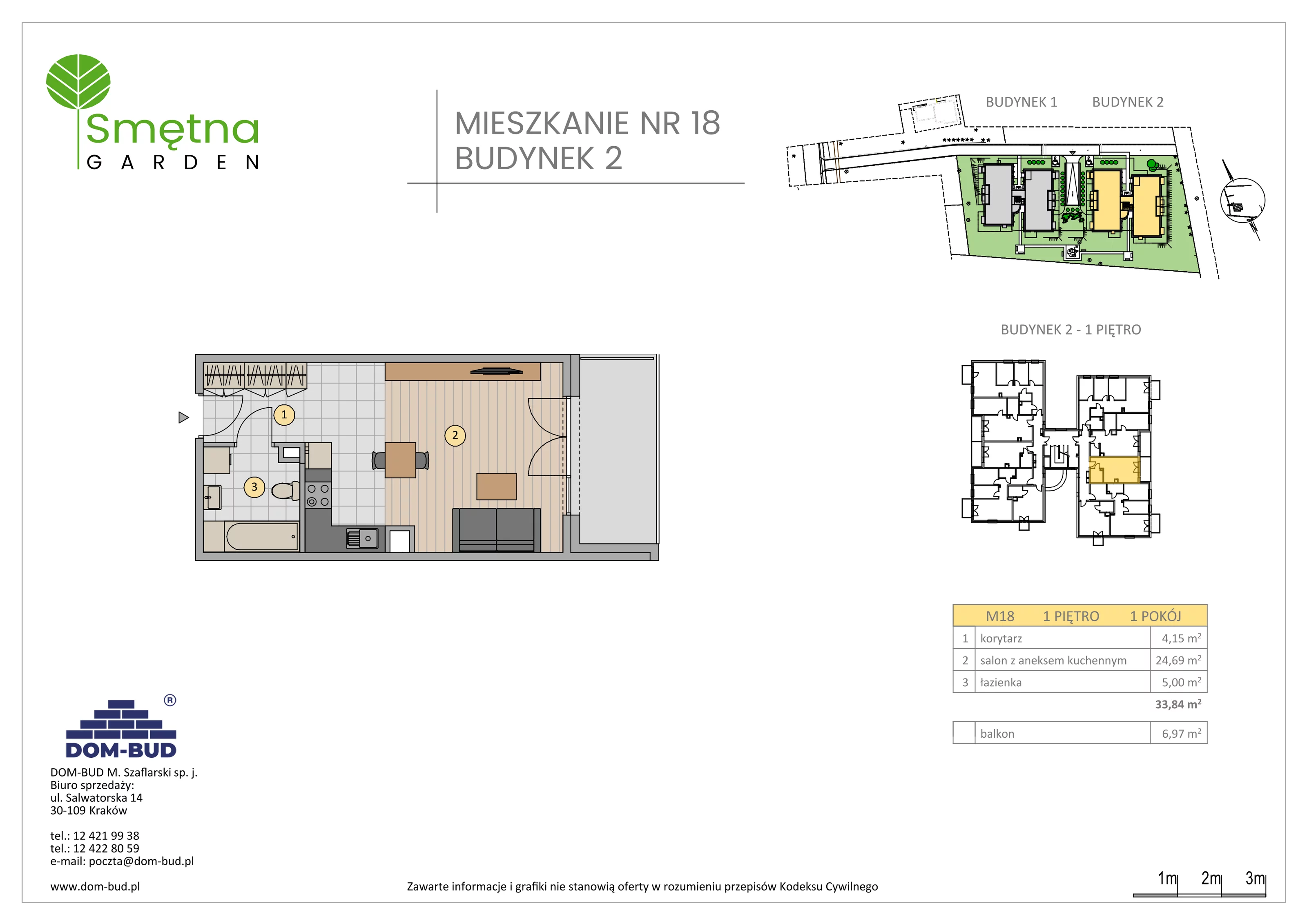 1 pokój, mieszkanie 33,84 m², piętro 1, oferta nr 18, Smętna Garden, Kraków, Bronowice, Bronowice Wielkie, ul. Smętna 1E/F