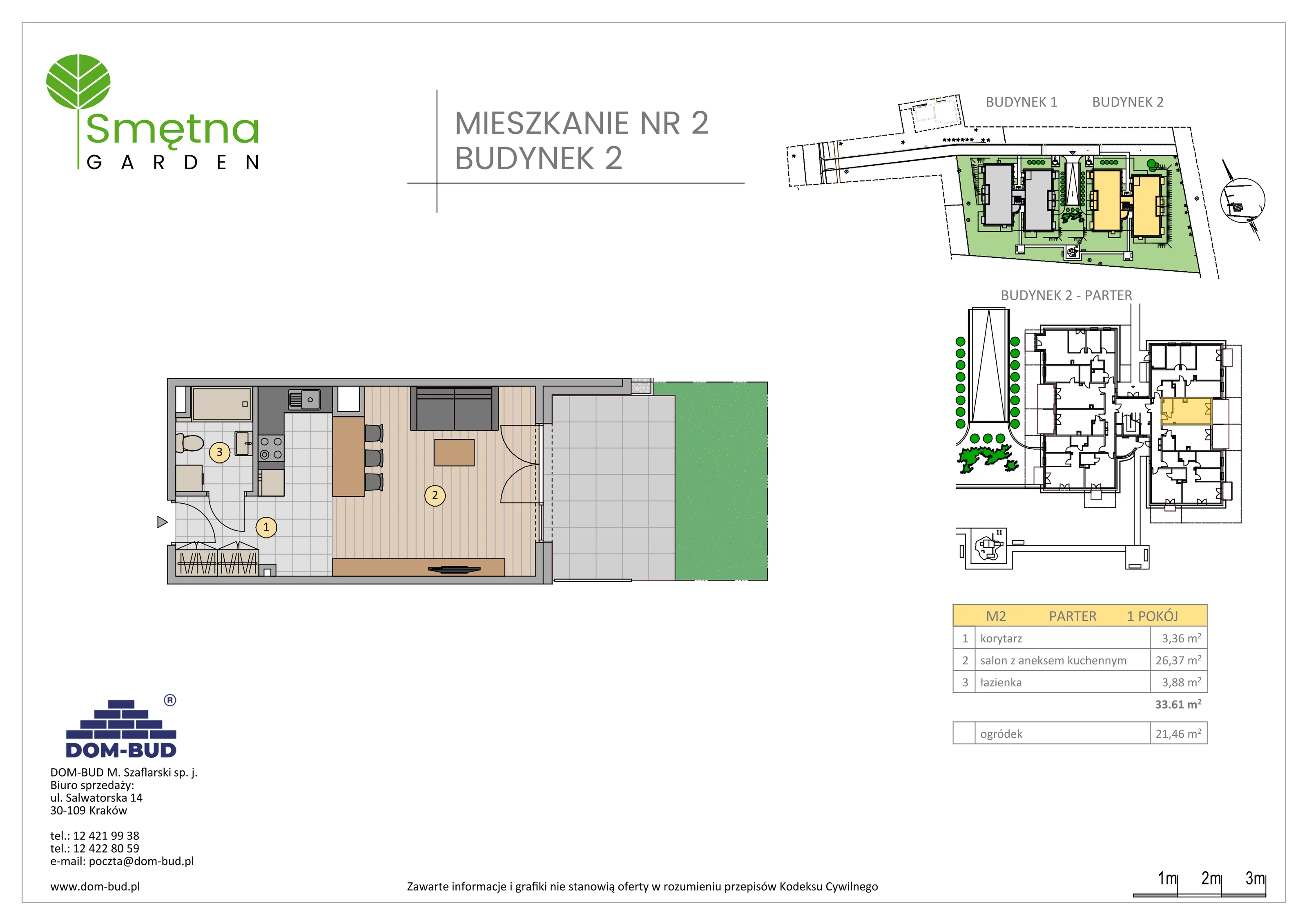1 pokój, mieszkanie 33,61 m², parter, oferta nr 2, Smętna Garden, Kraków, Bronowice, Bronowice Wielkie, ul. Smętna 1E/F