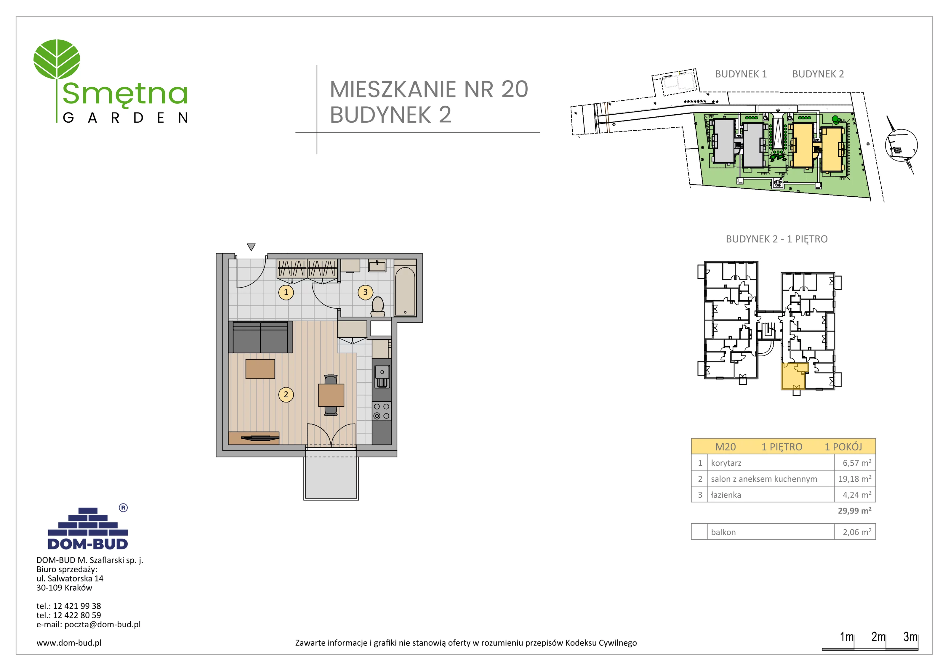 1 pokój, mieszkanie 29,99 m², piętro 1, oferta nr 20, Smętna Garden, Kraków, Bronowice, Bronowice Wielkie, ul. Smętna 1E/F