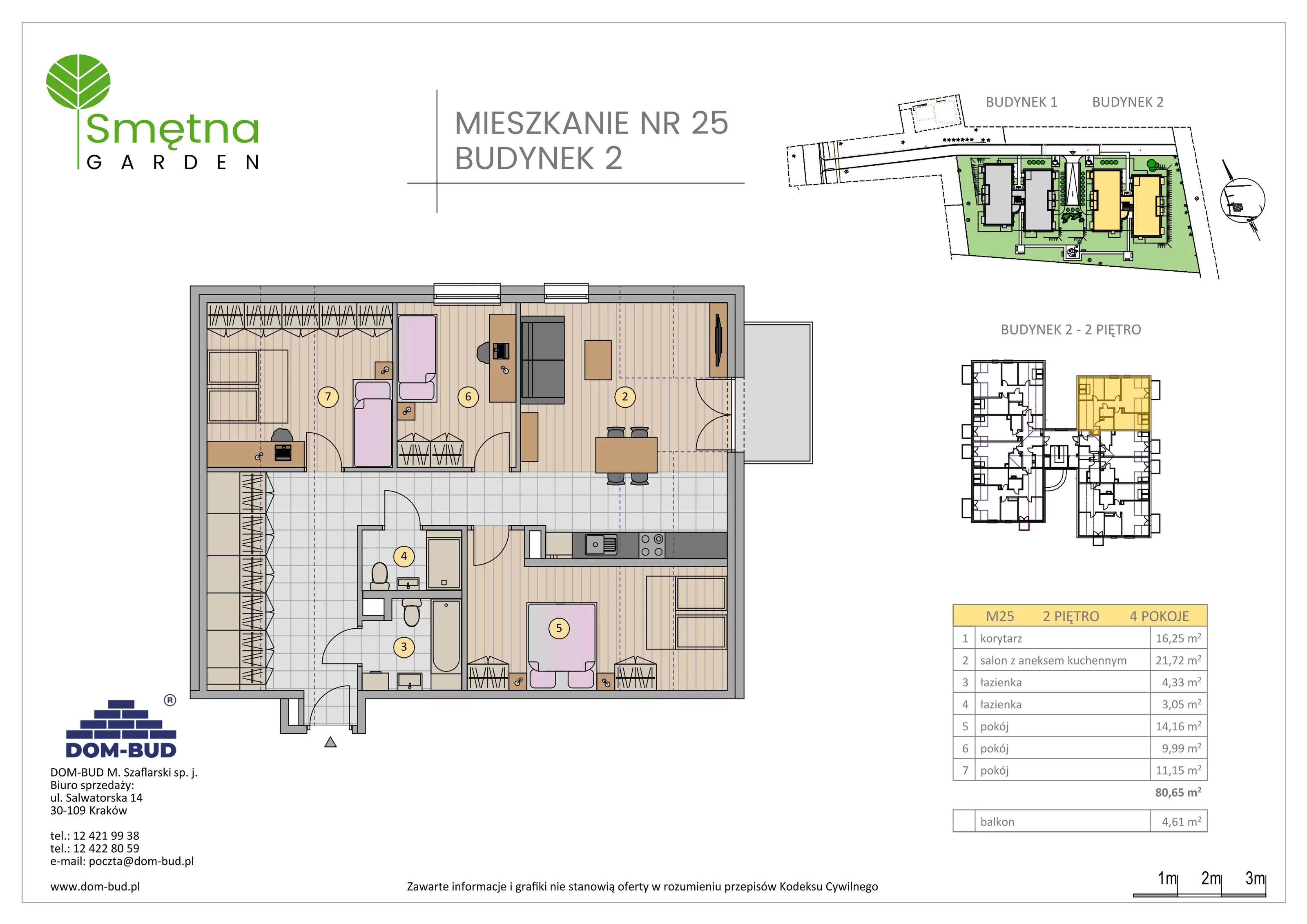4 pokoje, mieszkanie 80,65 m², piętro 2, oferta nr 25, Smętna Garden, Kraków, Bronowice, Bronowice Wielkie, ul. Smętna 1E/F