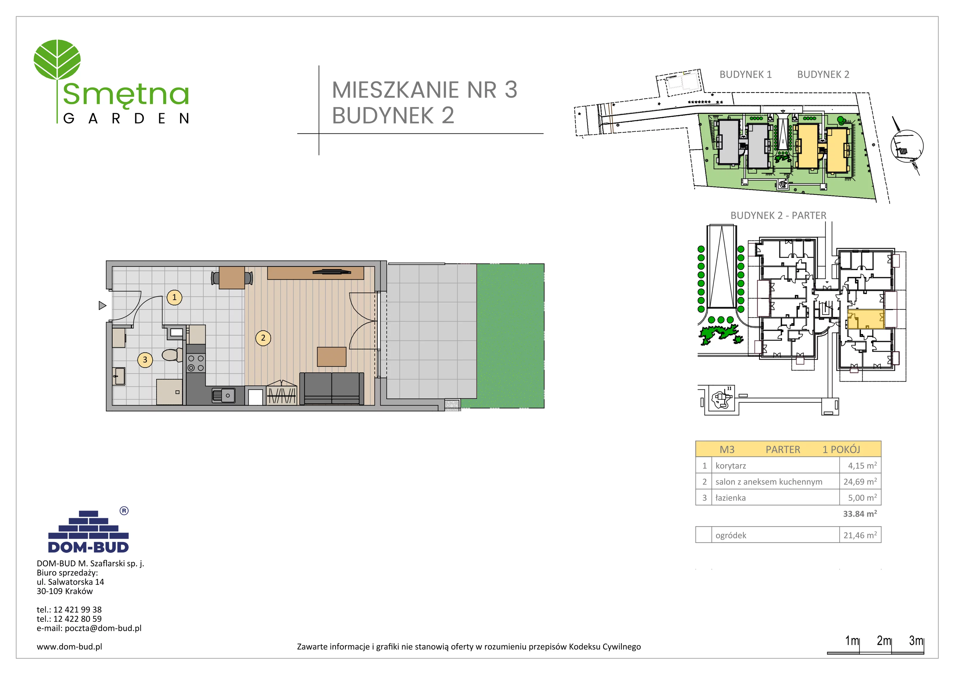 1 pokój, mieszkanie 33,84 m², parter, oferta nr 3, Smętna Garden, Kraków, Bronowice, Bronowice Wielkie, ul. Smętna 1E/F