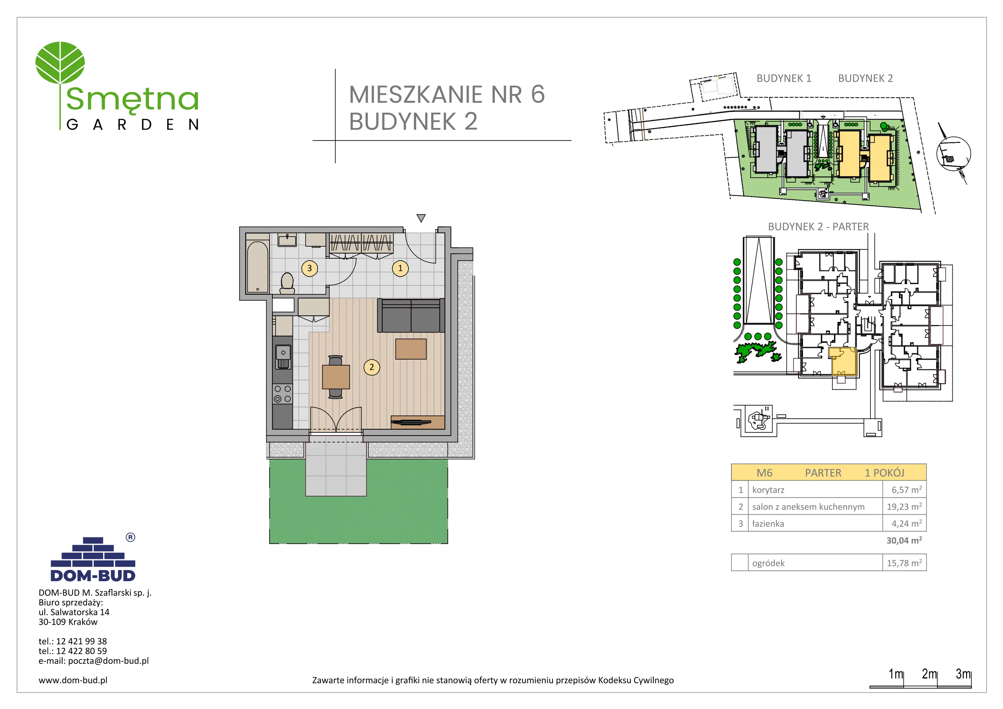 1 pokój, mieszkanie 30,04 m², parter, oferta nr 6, Smętna Garden, Kraków, Bronowice, Bronowice Wielkie, ul. Smętna 1E/F