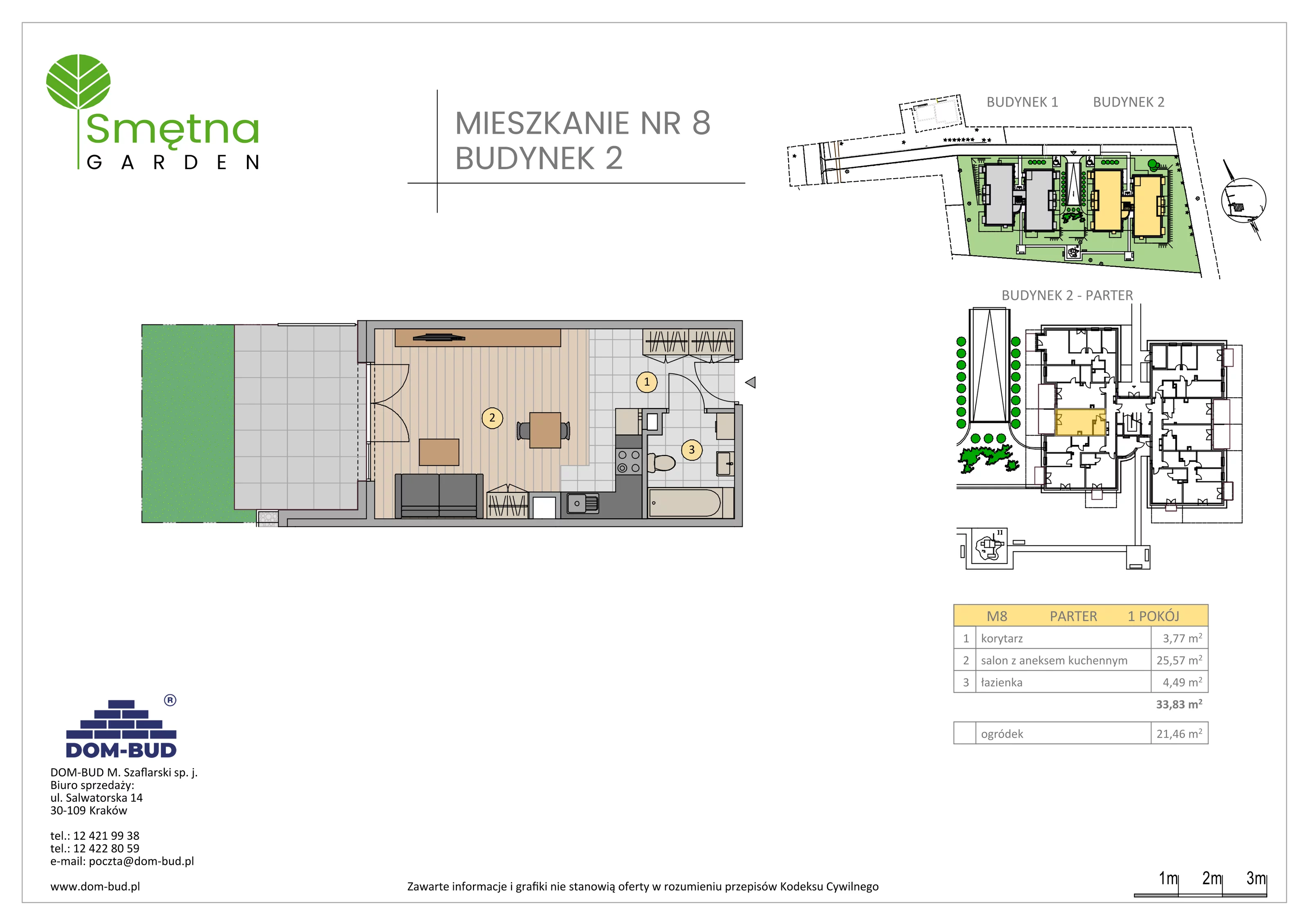 1 pokój, mieszkanie 33,83 m², parter, oferta nr 8, Smętna Garden, Kraków, Bronowice, Bronowice Wielkie, ul. Smętna 1E/F