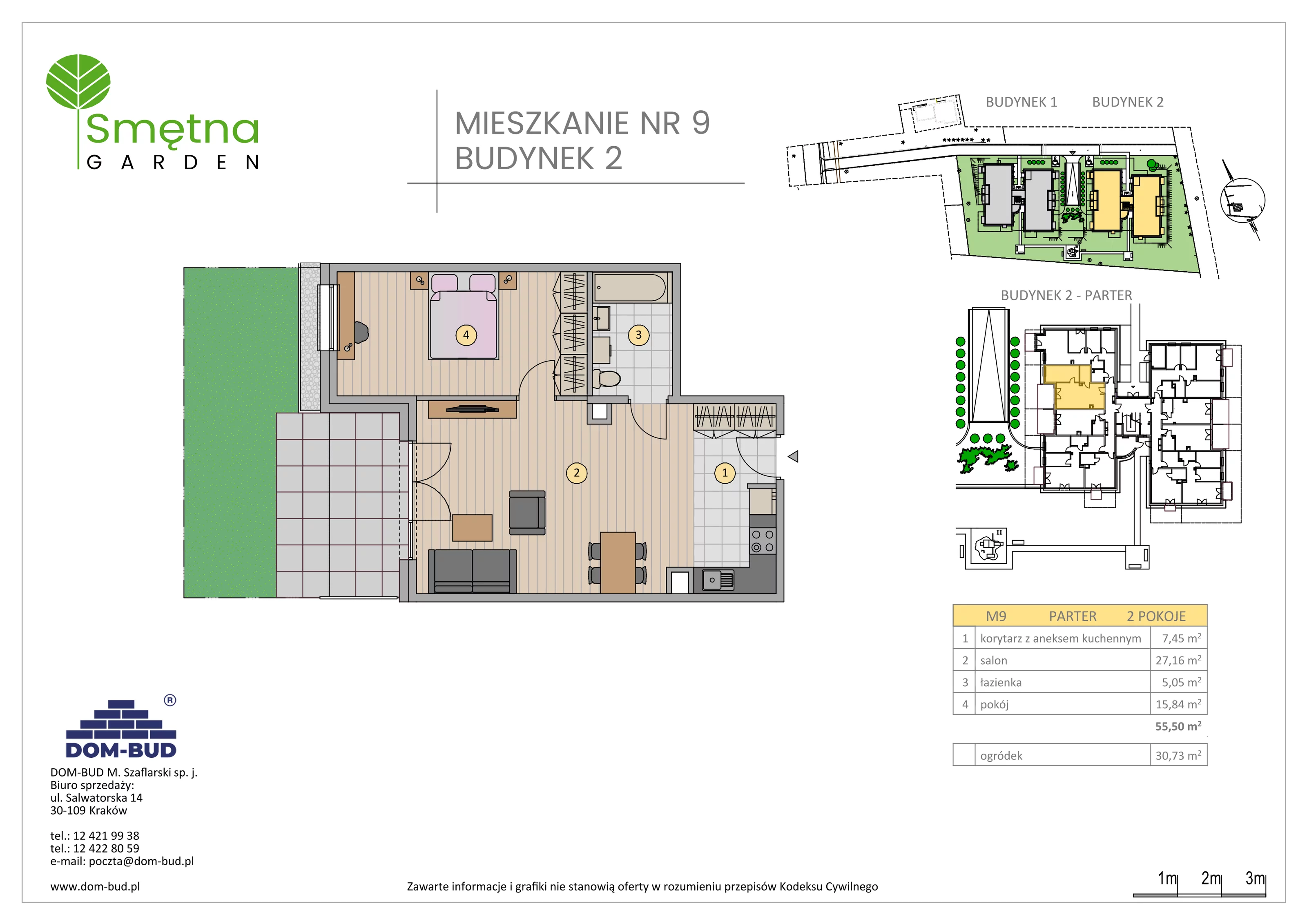 2 pokoje, mieszkanie 55,50 m², parter, oferta nr 9, Smętna Garden, Kraków, Bronowice, Bronowice Wielkie, ul. Smętna 1E/F