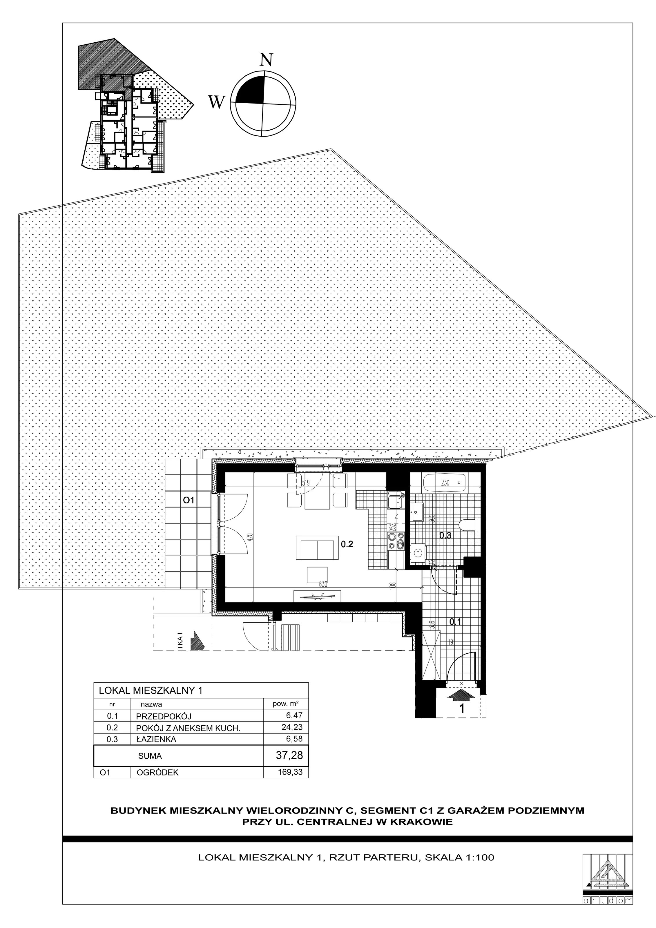 Mieszkanie 37,28 m², parter, oferta nr 1, ul. Centralna - Etap II, Kraków, Czyżyny, ul. Centralna