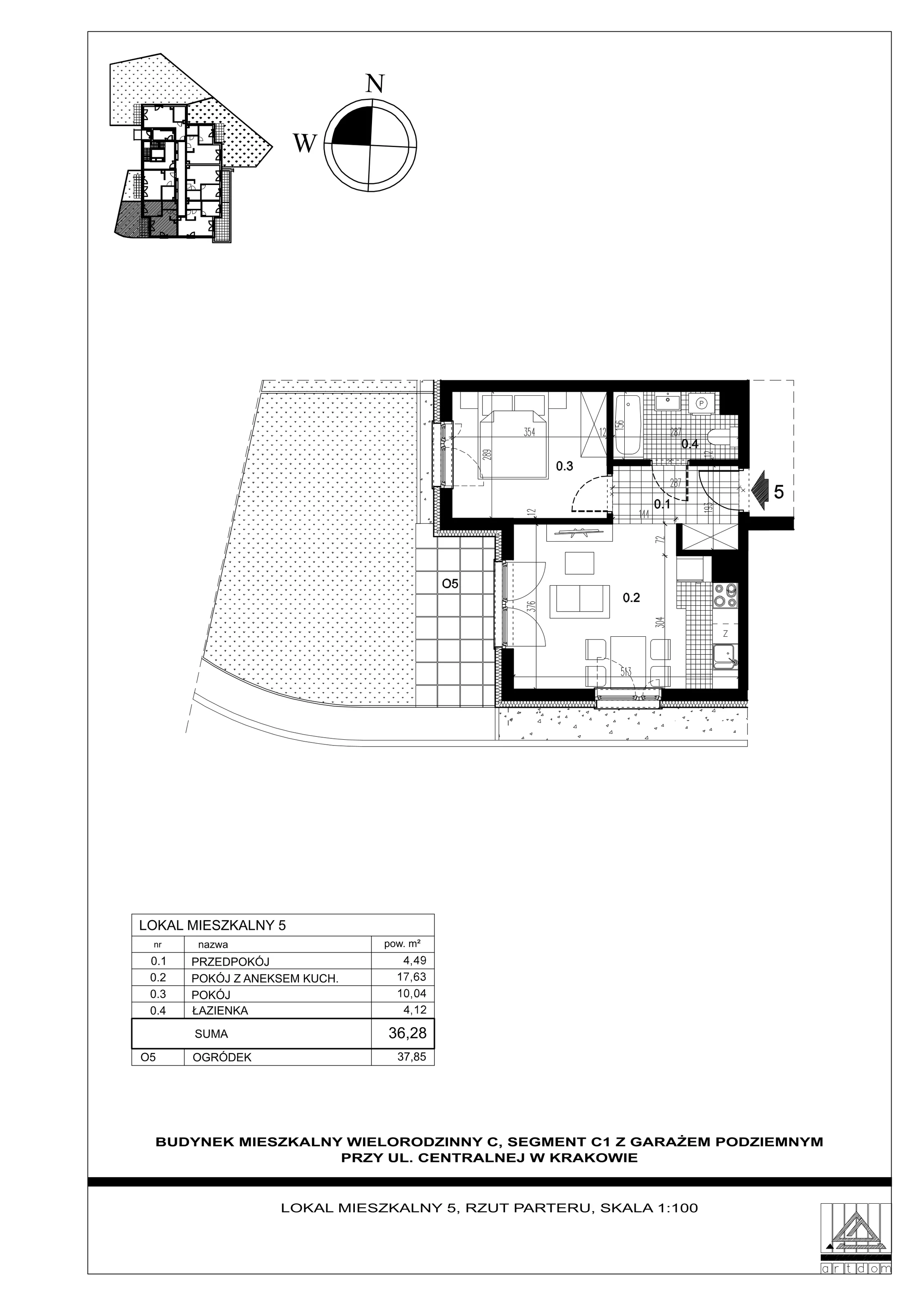 Mieszkanie 36,28 m², parter, oferta nr 5, ul. Centralna - Etap II, Kraków, Czyżyny, ul. Centralna