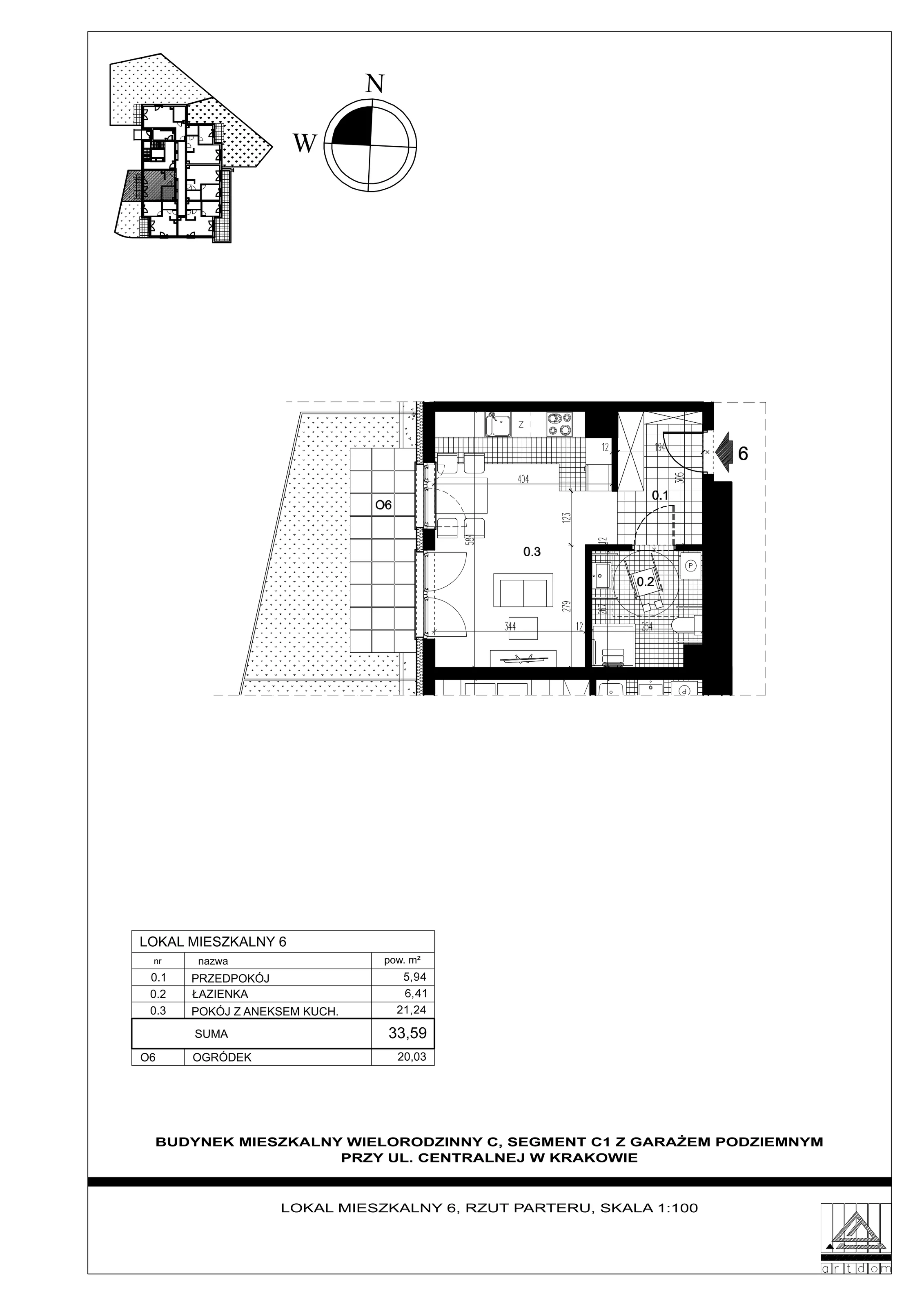 Mieszkanie 33,59 m², parter, oferta nr 6, ul. Centralna - Etap II, Kraków, Czyżyny, ul. Centralna