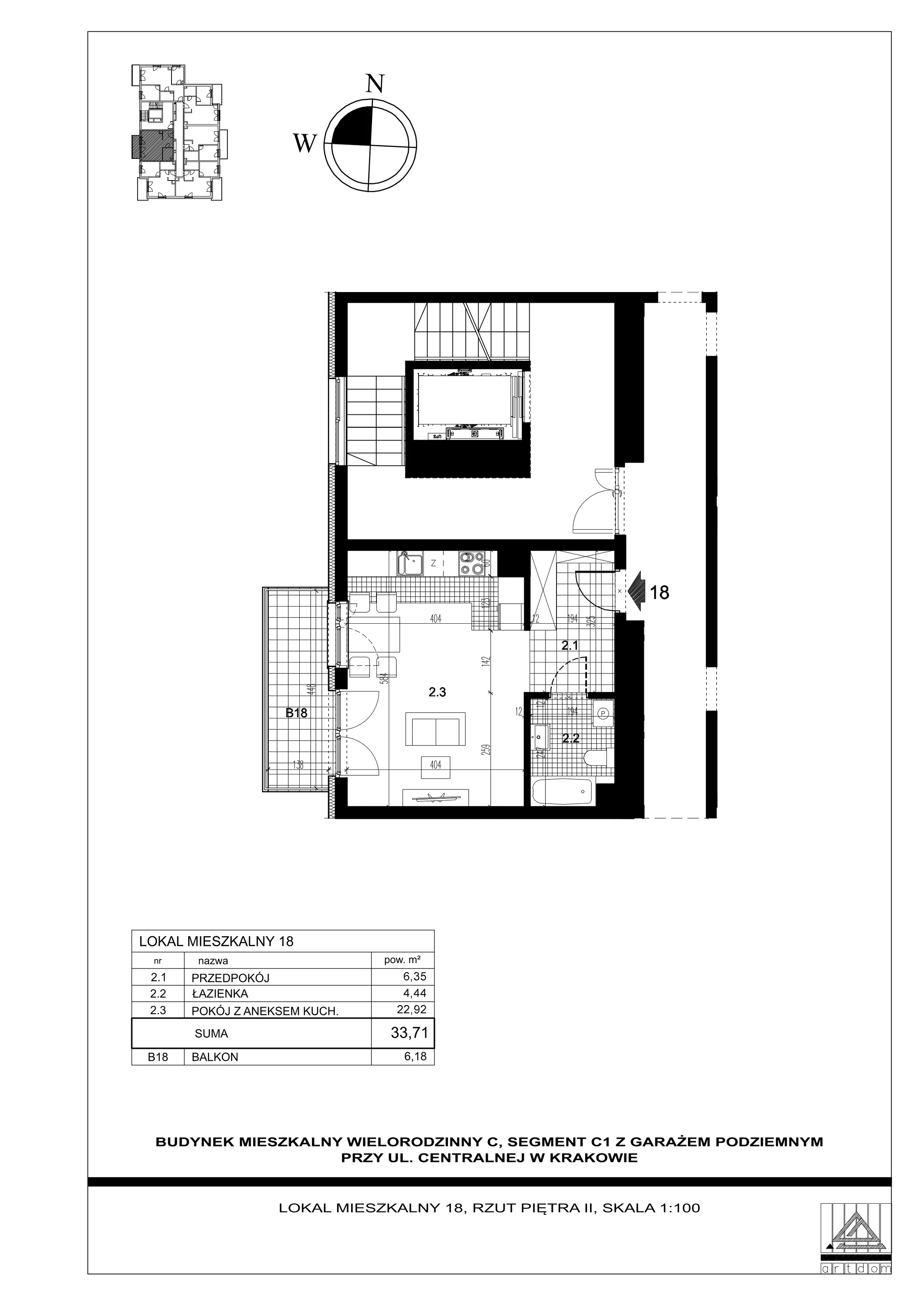 Mieszkanie 33,71 m², piętro 2, oferta nr 18, ul. Centralna - Etap II, Kraków, Czyżyny, ul. Centralna