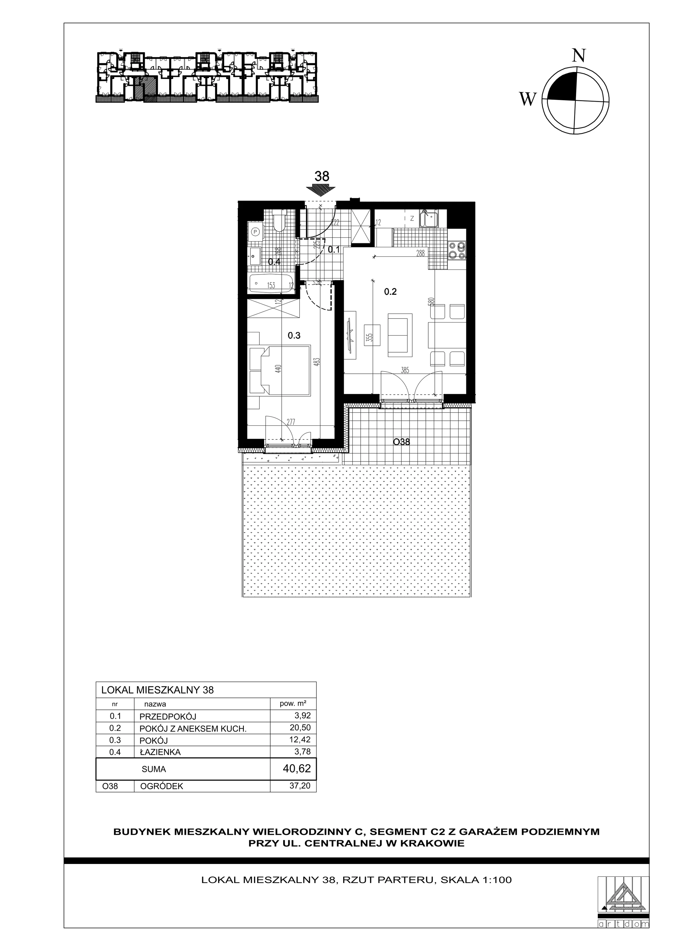 Mieszkanie 40,62 m², parter, oferta nr 38, ul. Centralna - Etap II, Kraków, Czyżyny, ul. Centralna