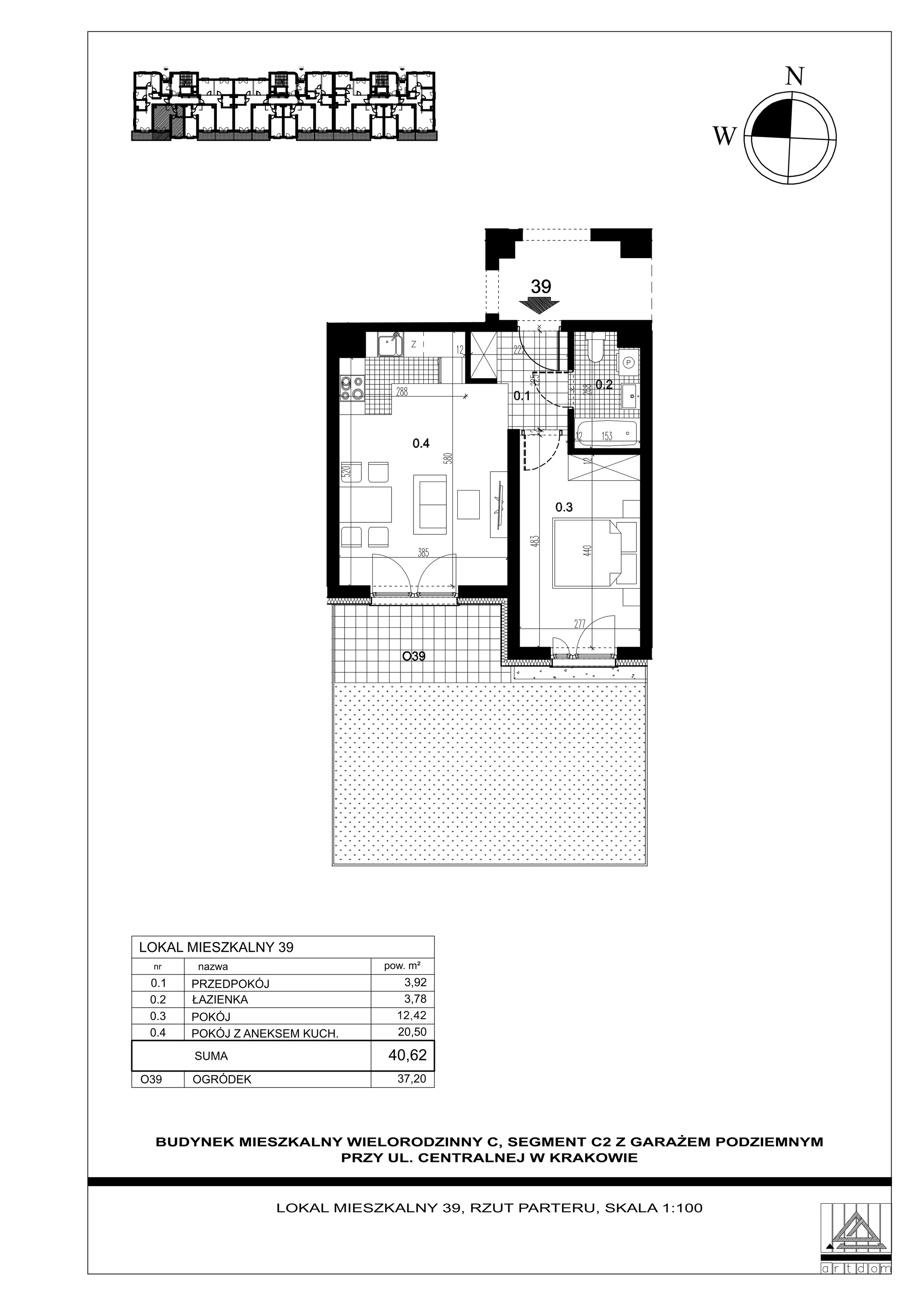 Mieszkanie 40,62 m², parter, oferta nr 39, ul. Centralna - Etap II, Kraków, Czyżyny, ul. Centralna