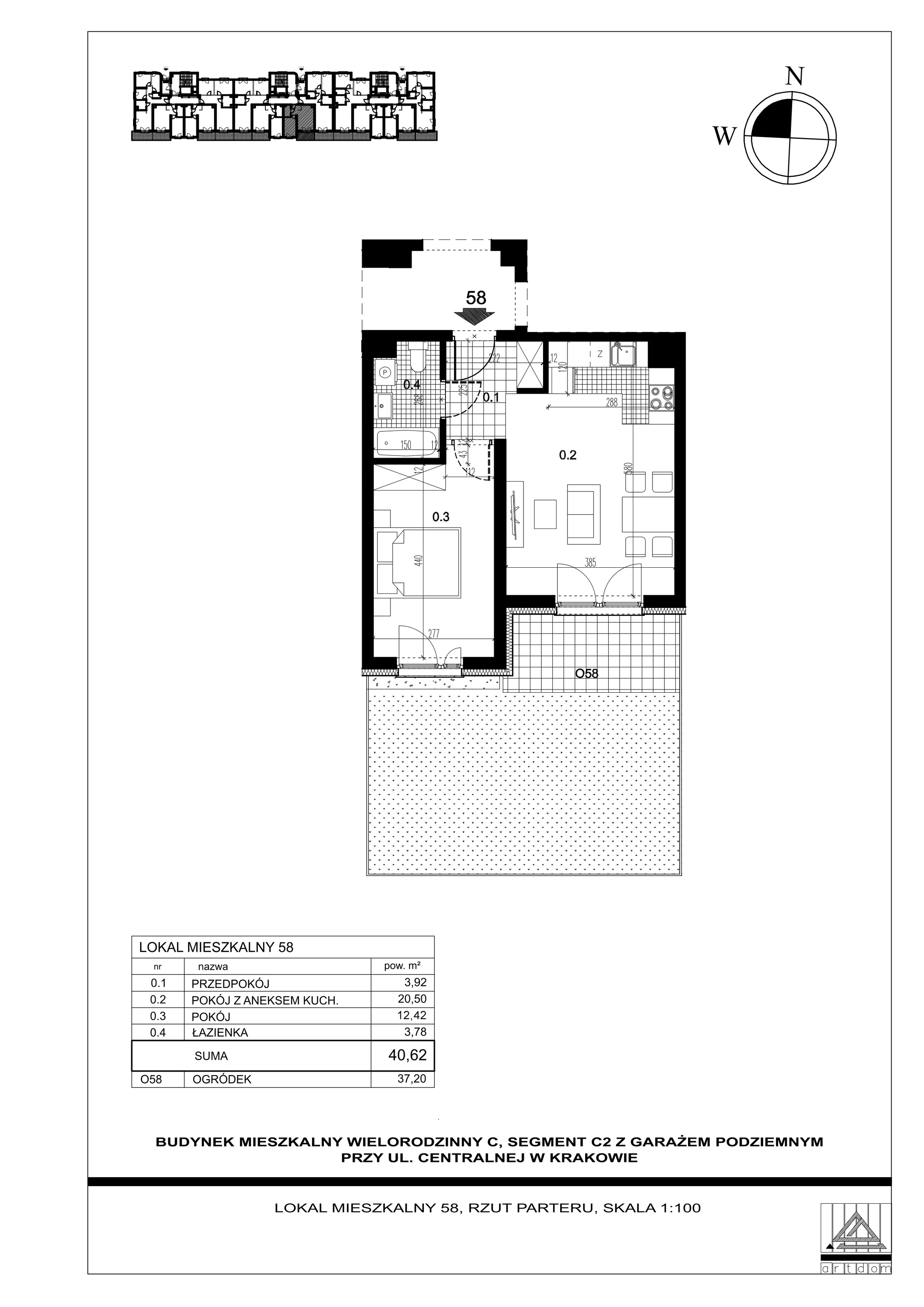 Mieszkanie 40,62 m², parter, oferta nr 58, ul. Centralna - Etap II, Kraków, Czyżyny, ul. Centralna