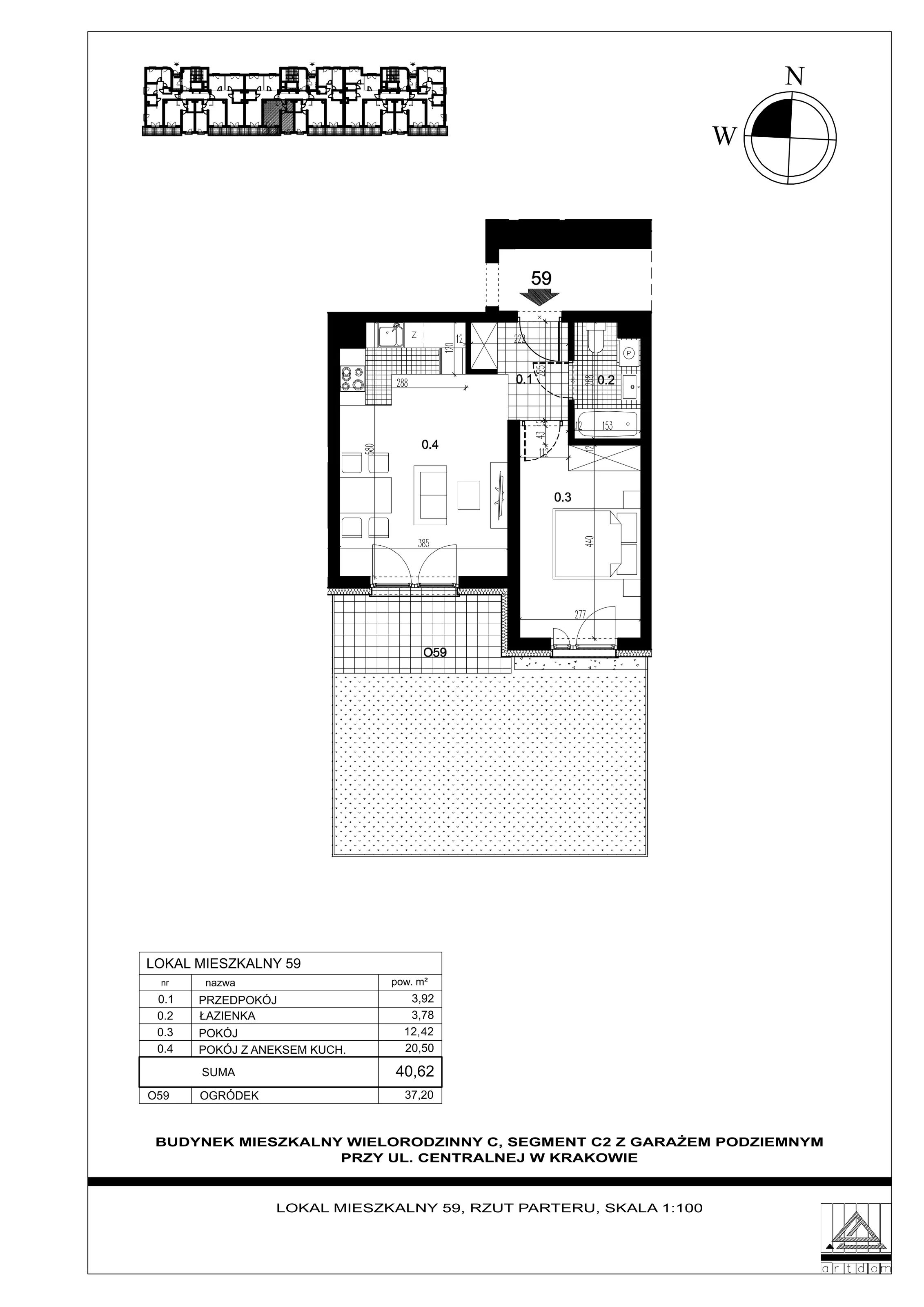 Mieszkanie 40,62 m², parter, oferta nr 59, ul. Centralna - Etap II, Kraków, Czyżyny, ul. Centralna