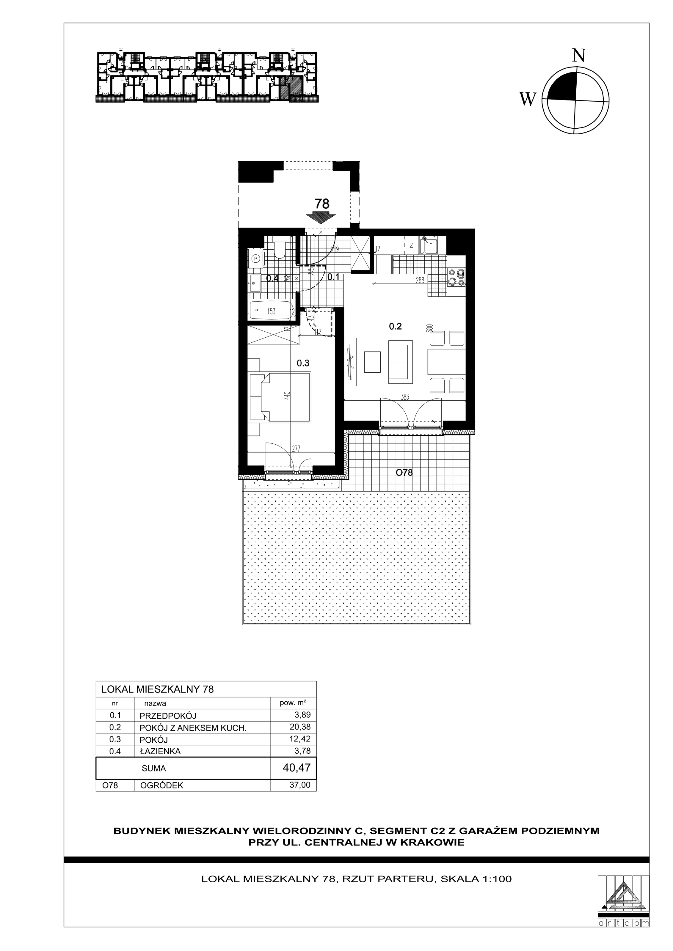 Mieszkanie 40,47 m², parter, oferta nr 78, ul. Centralna - Etap II, Kraków, Czyżyny, ul. Centralna