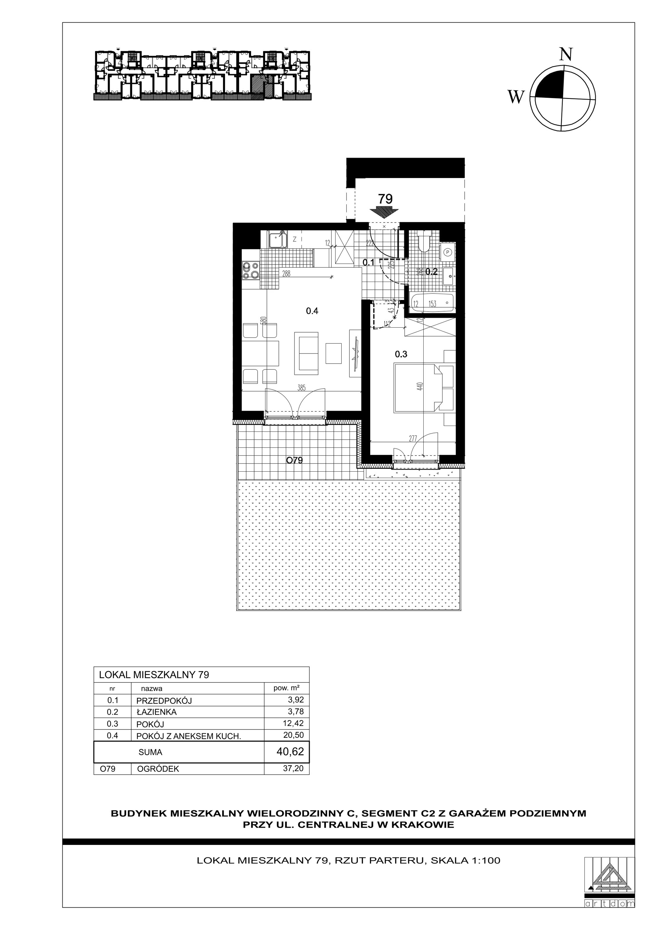 Mieszkanie 40,62 m², parter, oferta nr 79, ul. Centralna - Etap II, Kraków, Czyżyny, ul. Centralna