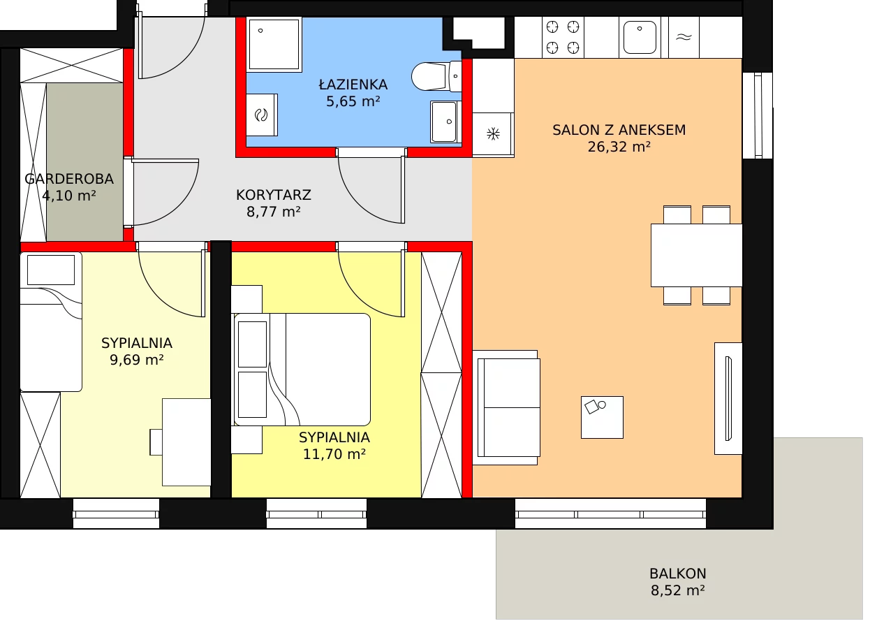 3 pokoje, mieszkanie 66,23 m², piętro 1, oferta nr A-5, ul. Przewóz A B C, Kraków, Podgórze, Płaszów, ul. Przewóz 4