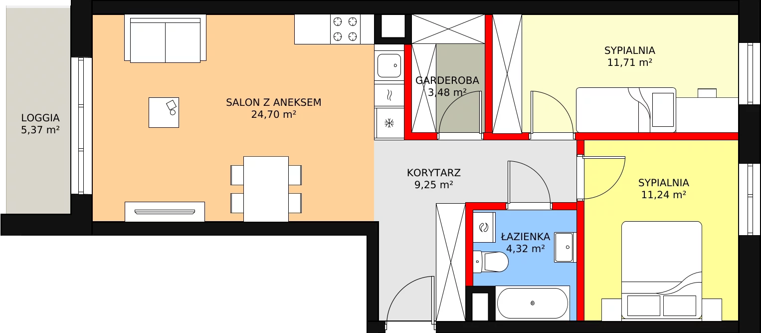 3 pokoje, mieszkanie 64,70 m², piętro 2, oferta nr A-12, ul. Przewóz A B C, Kraków, Podgórze, Płaszów, ul. Przewóz 4