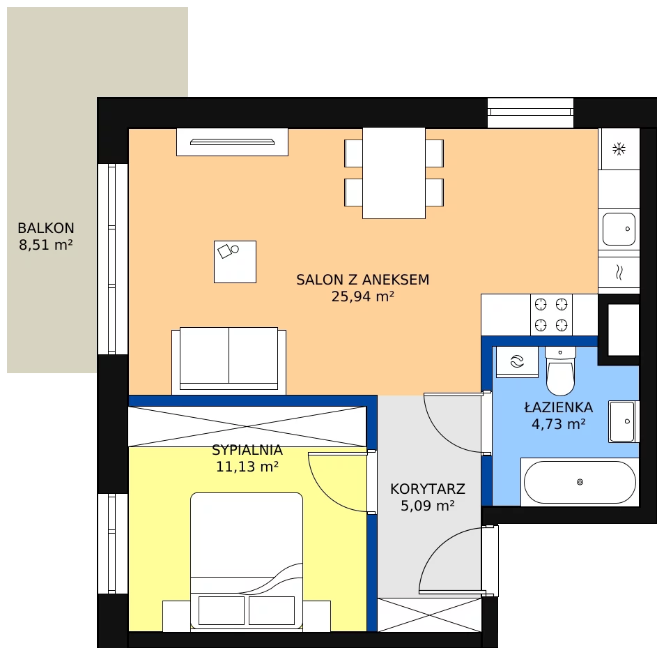 2 pokoje, mieszkanie 46,89 m², piętro 2, oferta nr A-30, ul. Przewóz A B C, Kraków, Podgórze, Płaszów, ul. Przewóz 4