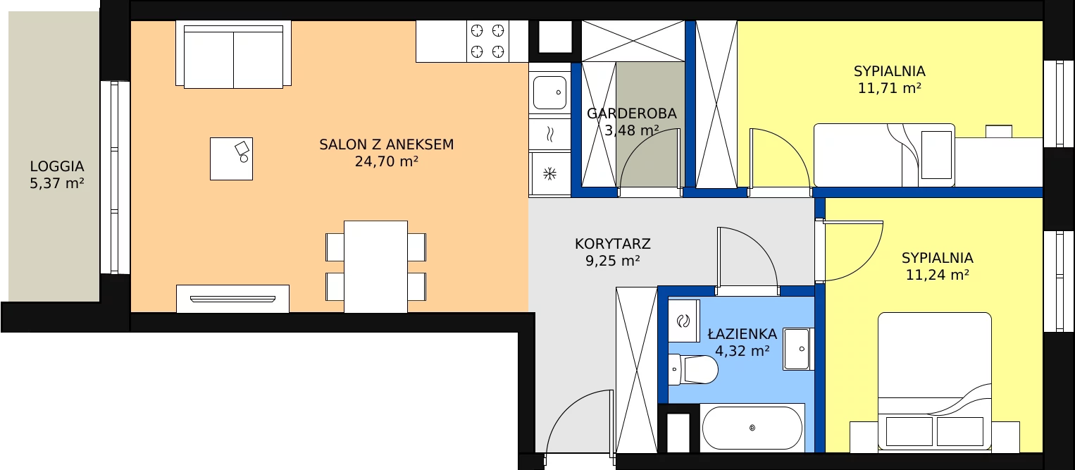 3 pokoje, mieszkanie 64,70 m², piętro 1, oferta nr A-7, Przewóz 4, Kraków, Podgórze, Płaszów, ul. Przewóz 4