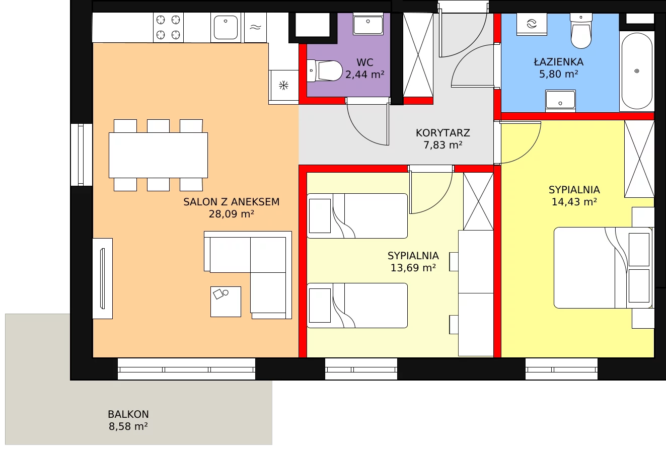 3 pokoje, mieszkanie 72,28 m², piętro 1, oferta nr B-47, ul. Przewóz A B C, Kraków, Podgórze, Płaszów, ul. Przewóz 4