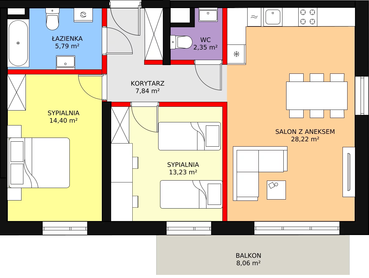 3 pokoje, mieszkanie 71,84 m², piętro 1, oferta nr B-62, ul. Przewóz A B C, Kraków, Podgórze, Płaszów, ul. Przewóz 4