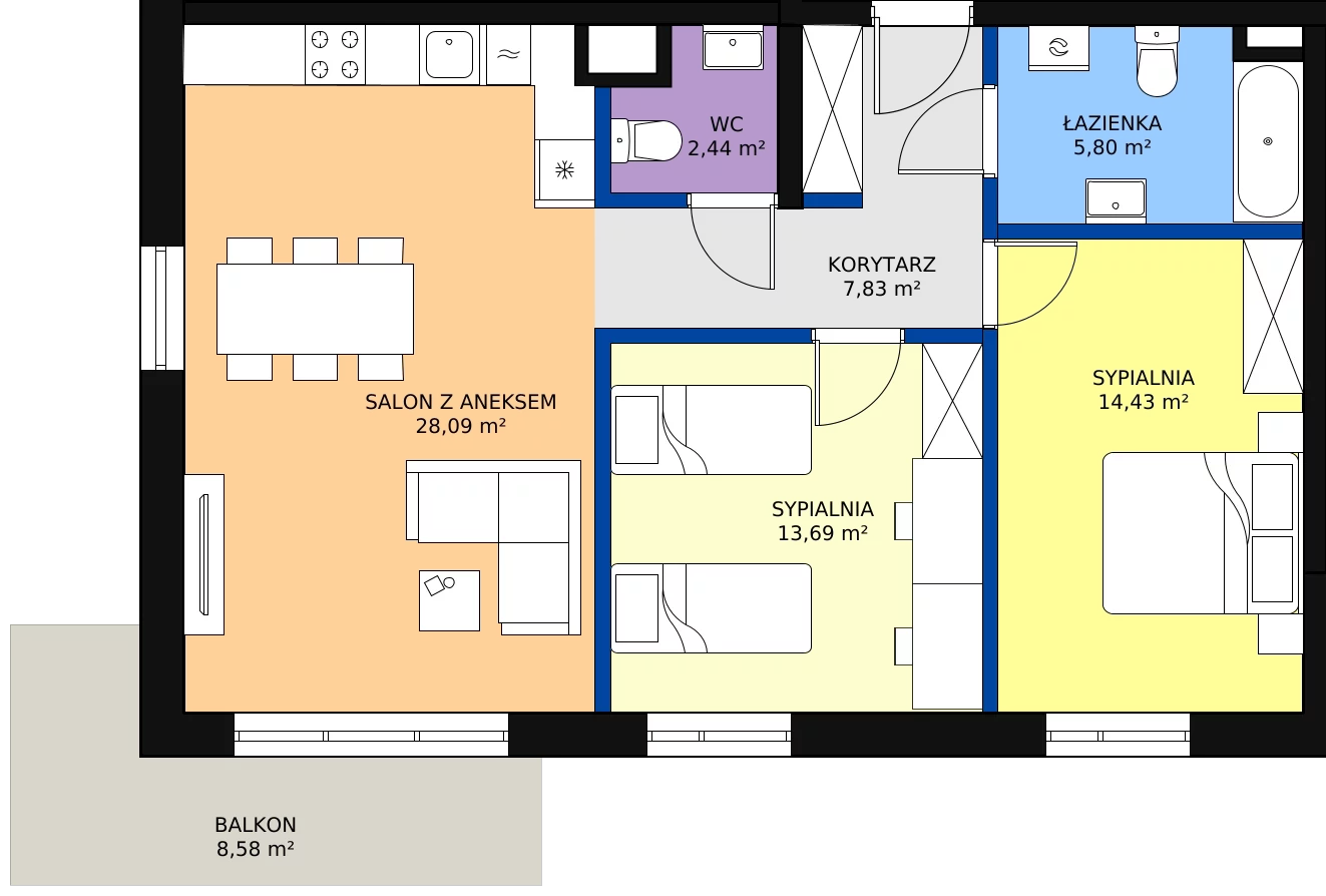 3 pokoje, mieszkanie 72,28 m², piętro 2, oferta nr B-52, ul. Przewóz A B C, Kraków, Podgórze, Płaszów, ul. Przewóz 4