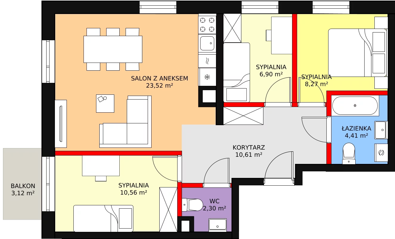 4 pokoje, mieszkanie 66,57 m², piętro 2, oferta nr B-53, ul. Przewóz A B C, Kraków, Podgórze, Płaszów, ul. Przewóz 4