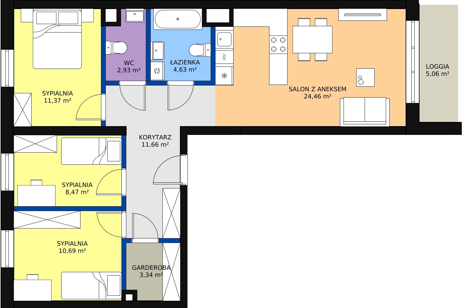 4 pokoje, mieszkanie 77,55 m², piętro 1, oferta nr B-44, ul. Przewóz A B C, Kraków, Podgórze, Płaszów, ul. Przewóz 4