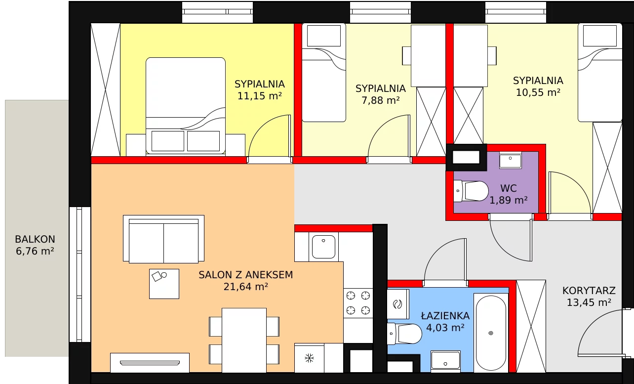 4 pokoje, mieszkanie 70,59 m², piętro 1, oferta nr C-81, ul. Przewóz A B C, Kraków, Podgórze, Płaszów, ul. Przewóz 4