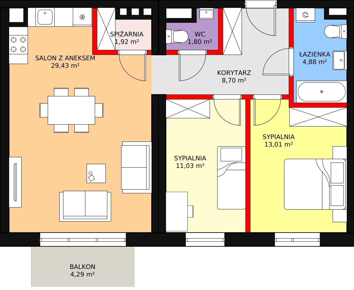 3 pokoje, mieszkanie 70,77 m², piętro 1, oferta nr C-92, ul. Przewóz A B C, Kraków, Podgórze, Płaszów, ul. Przewóz 4