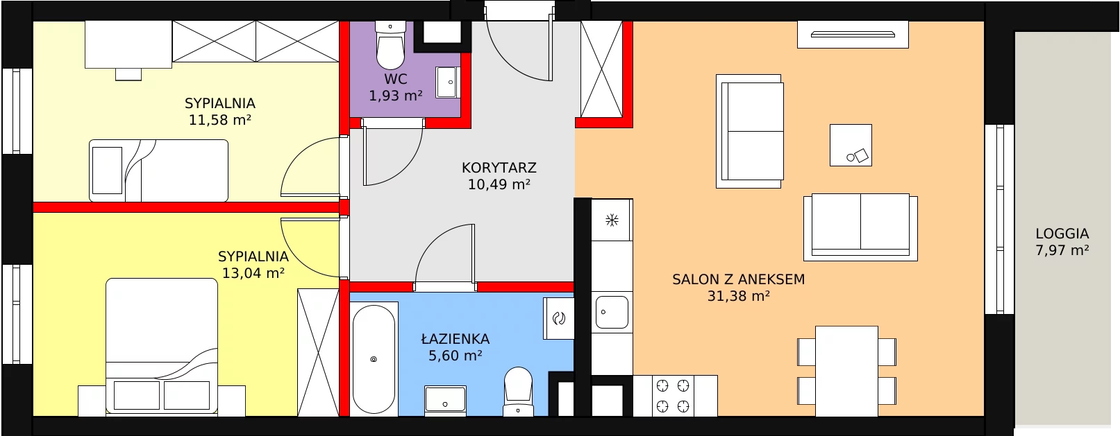 3 pokoje, mieszkanie 74,02 m², piętro 1, oferta nr C-94, ul. Przewóz A B C, Kraków, Podgórze, Płaszów, ul. Przewóz 4