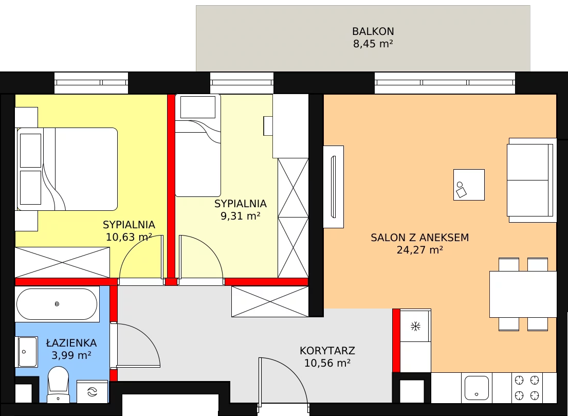 3 pokoje, mieszkanie 58,76 m², piętro 1, oferta nr C-95, ul. Przewóz A B C, Kraków, Podgórze, Płaszów, ul. Przewóz 4