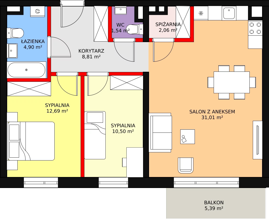 3 pokoje, mieszkanie 71,51 m², piętro 1, oferta nr C-112, ul. Przewóz A B C, Kraków, Podgórze, Płaszów, ul. Przewóz 4