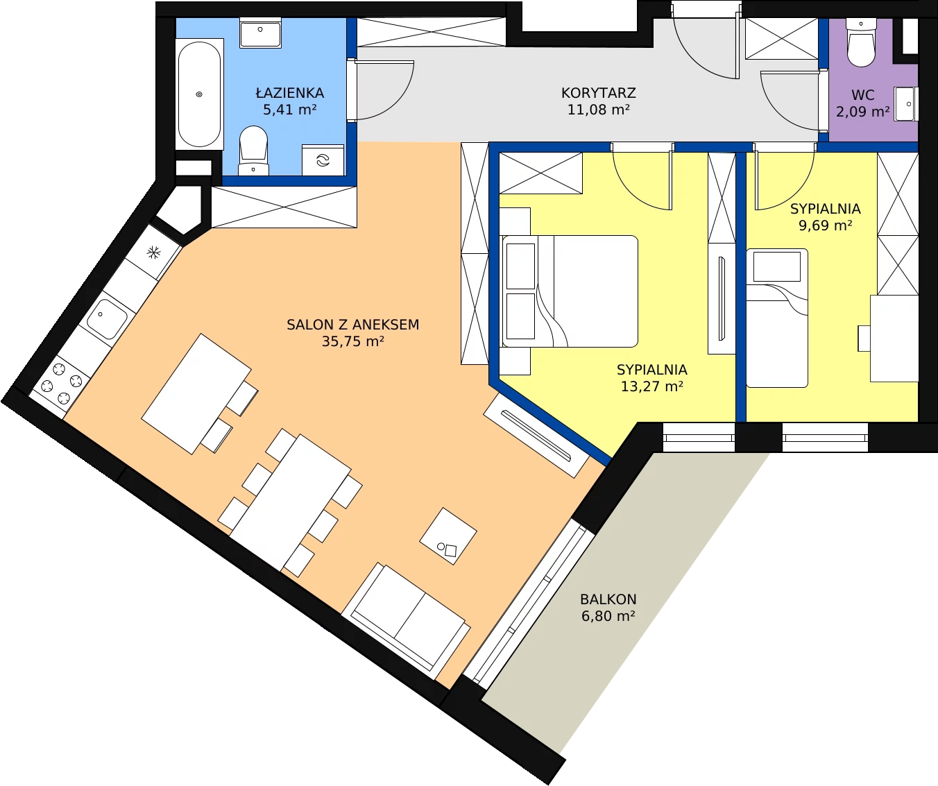 3 pokoje, mieszkanie 77,29 m², piętro 1, oferta nr C-80, ul. Przewóz A B C, Kraków, Podgórze, Płaszów, ul. Przewóz 4