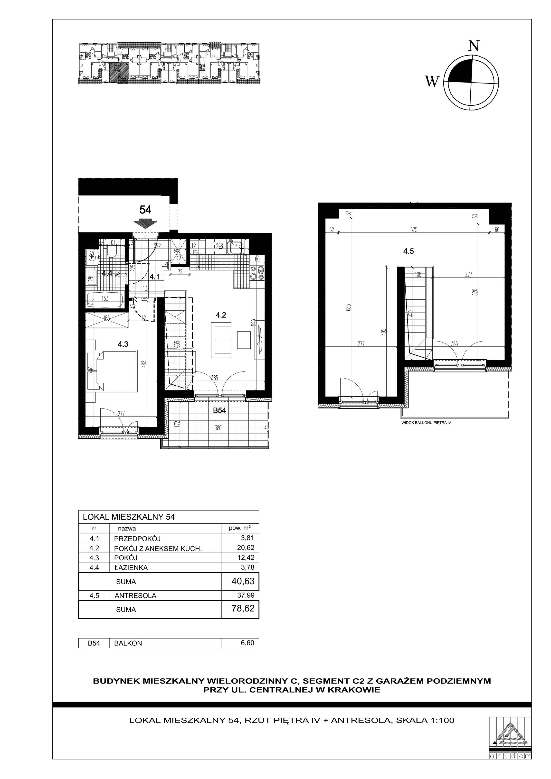 2 pokoje, mieszkanie 78,62 m², piętro 4, oferta nr 54, ul. Centralna - Etap II, Kraków, Czyżyny, ul. Centralna