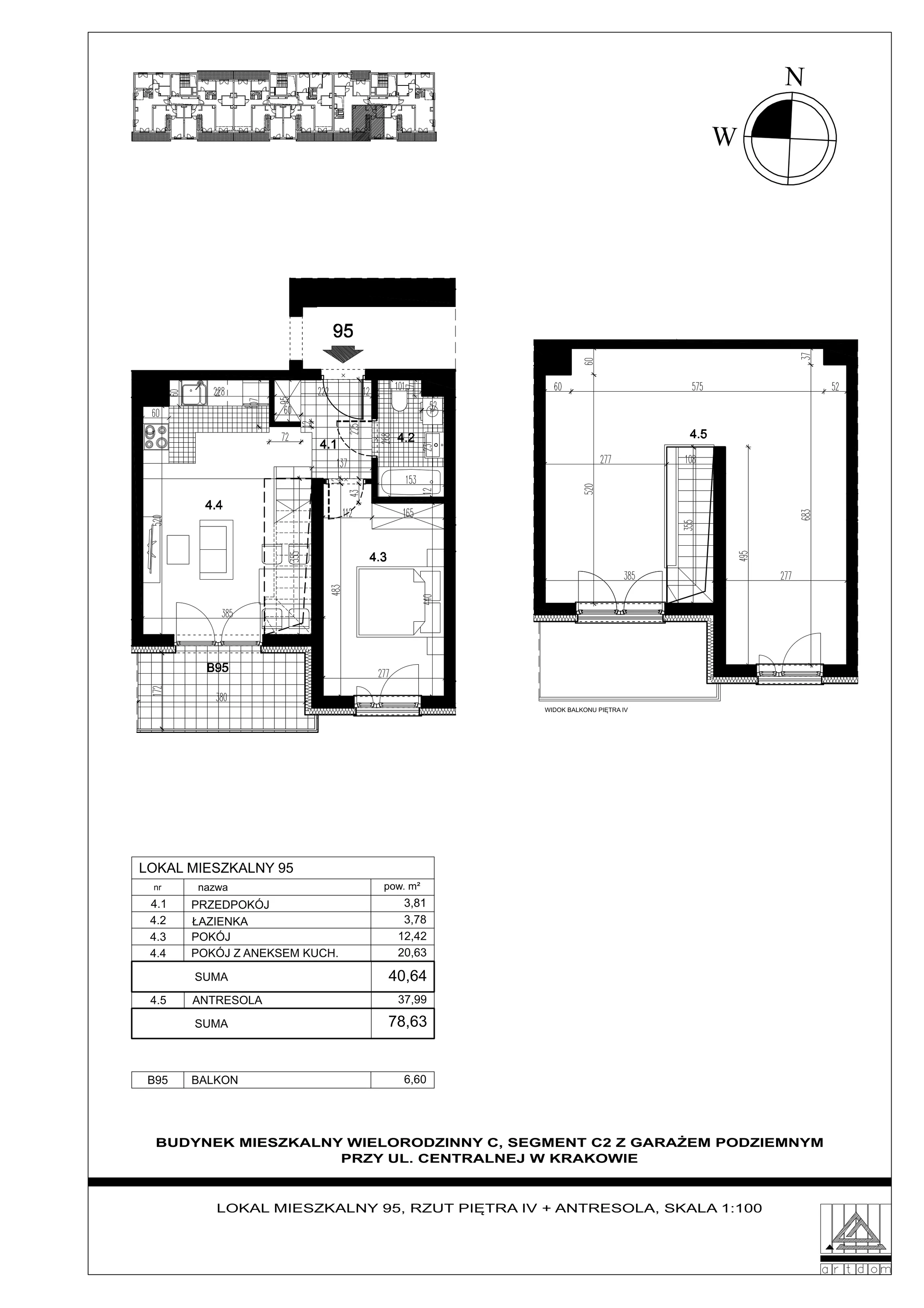 2 pokoje, mieszkanie 78,63 m², piętro 4, oferta nr 95, ul. Centralna - Etap II, Kraków, Czyżyny, ul. Centralna