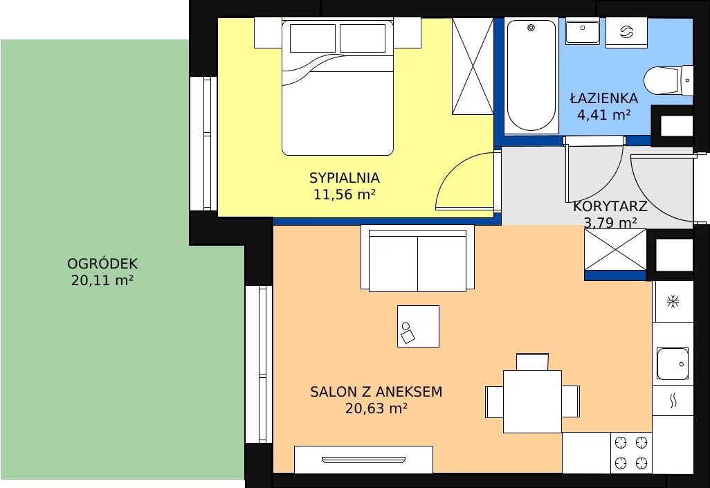 Zalety apartamentu 40.39 m², 1