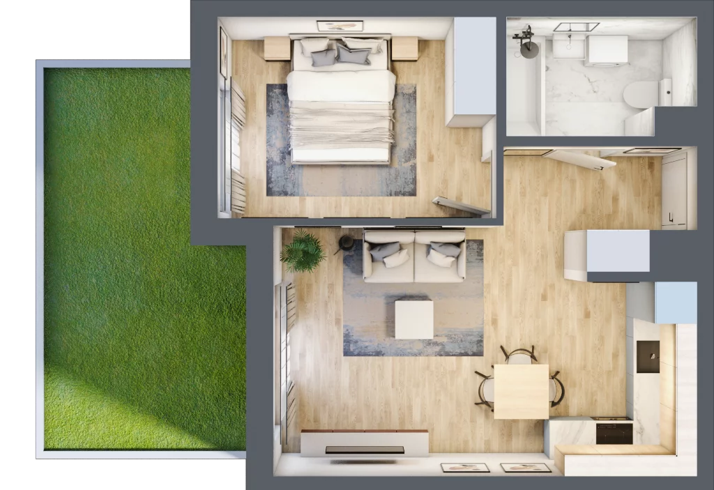 2 pokoje, mieszkanie 40,39 m², parter, oferta nr 1, Aura Mokotów II, Warszawa, Mokotów, Siekierki, ul. Bluszczańska