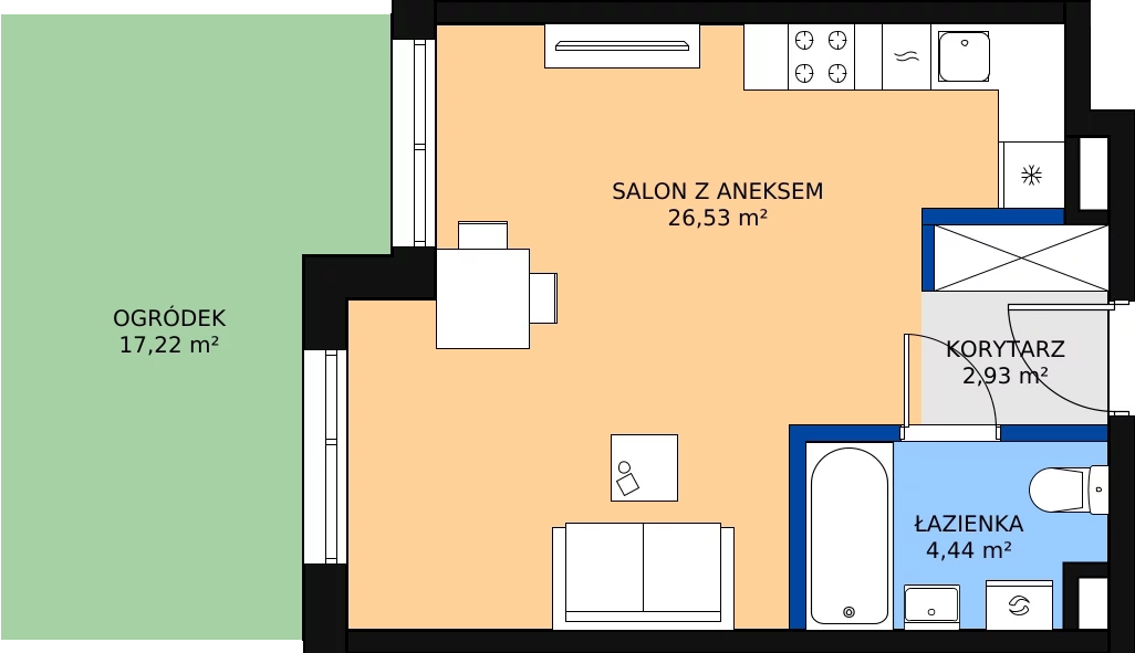 Zalety apartamentu 33.9 m², 2